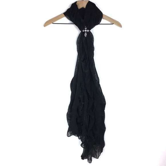 CATO Scarf Cross Slide Charm Metal Stretchy Gauzy Sheer Rhinestones Minimalist - Picture 9 of 9